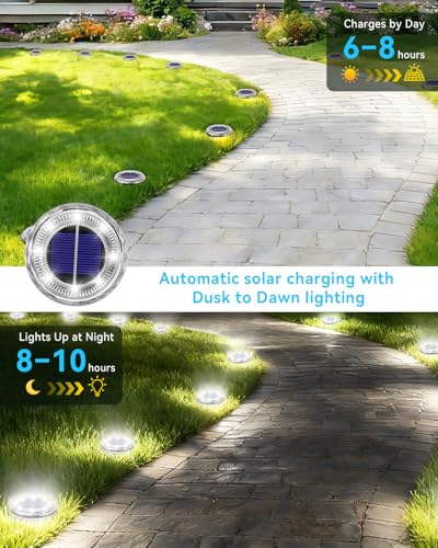 12 Pack Mini Solar Powered Ground Lights, Bright LED Solar Lights Outdoor Waterproof for Landscape Decoration, Pathway Lighting for Garden Walkway Driveway（Cool White） - color: Cool White-12pcs