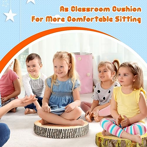 Juexica 6 Pcs Decorative Soft Round Throw Pillow Circle Seating Tree Stump Pillow 3D Digital Print Stump Cushion Flexible Seating Floor Cushion Natural Wood Forest Decor for Classroom Home Couch