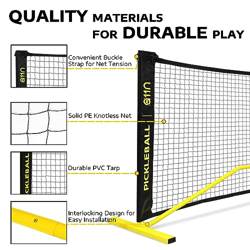 A11N SPORTS Designed for All Weather Conditions with Steady Metal Frame and Strong PE Net, Regulation Size Net with Carrying Bag- 22’ Wide x 36” Tall, Indoor/Outdoor Use - color: Yellow