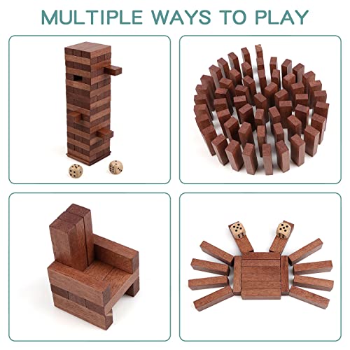 Canuan Wooden Tumbling Tower, 54PCS Blocks Stacking Games for Party, Camping for Kids Adult and Families, Classic Stacking Blocks Wood Stack Towers Wooden Board Tabletop Games with Storage Box - style: 54PCS