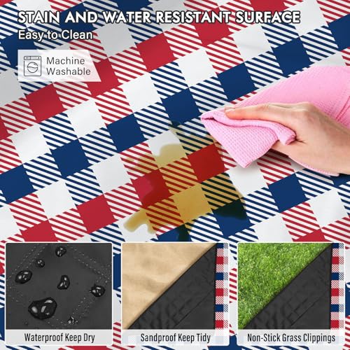 Independence Day Picnic Blankets Waterproof Foldable, Fourth of July Packable Picnic Mat Large Outdoor Blanket for Grass, Sandproof Picnic Accessories for Festival Party Beach Tent Lawn - color: E01, size: 5' X 6'8" (Rectangular)