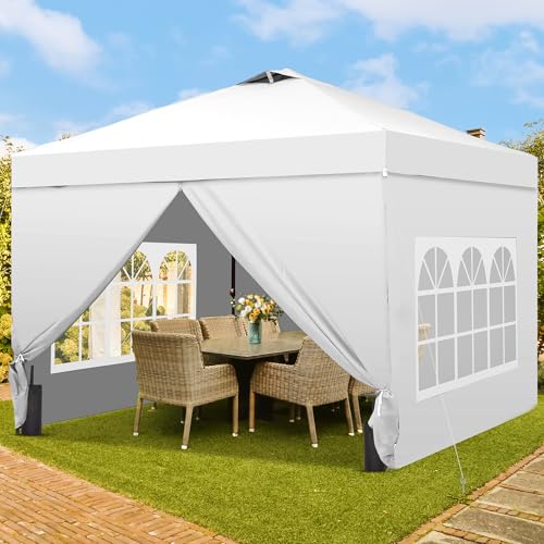 GDY 12x12 Pop Up Canopy Tent with 4 Sidewalls, Easy Set up with One Push Lift Gazebo with Wheel Bag and4 Sandbags,Carpas for Events, Parties,Camping, White. - color: White, size: 12x12