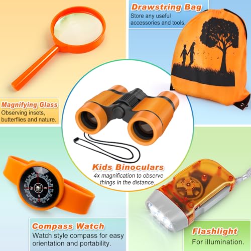 YOPINSAND Kids Explorer Kit & Bug Catcher Kit, Camping Gear for Kids, Outdoor Exploration Set with Backpack & Binoculars, Ideal Outdoor Adventure Toys for Boys Girls 3-12 - color: Orange