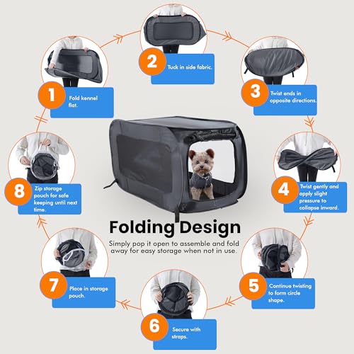 Beatrice Home Fashions Portable, Collapsible, Pop Up Kennel Travel Cat and Dog Crate, 24" L x 16.6" W x 16" H, Black - color: Black, size: 24.0"L x 16.6"W x 16.0"H