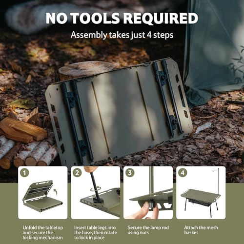 Naturehike Tactical Camping Table with Adjustable Height, Collapsible Table Lightweight with Carry Bag for Camping, Travel expeditions, Hiking, Picnics, BBQs & Beach Trips - color: Green