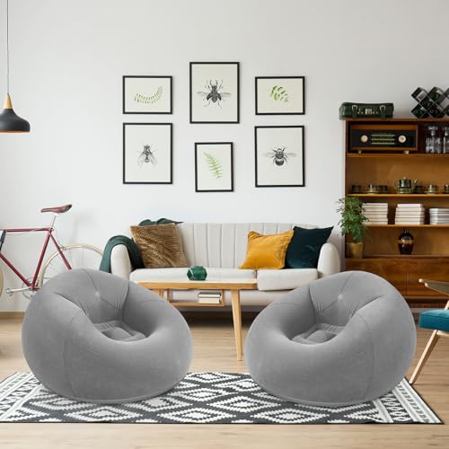 Realspring Inflatable Bean Bag Chairs Outdoor Blow up Camping Chairs Inflatable Lazy Sofa Folding Portable Bean Bag Loungers Couch for Movie Night(Dark Gray,2 Pcs) - color: Dark Gray