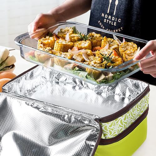 MIER Insulated Double Casserole Carrier Bag Fits 9 x 13 Inches Baking Dish, Casserole Dish, Expandable by Mid Zipper, Grass Green - color: Grass Green