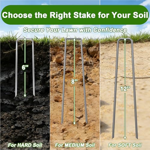 AAGUT Garden Stakes Pins, Landscape Staples 50 Pack 6 Inch 11-Gauge Galvanized Lawn Stake for Dog Fence, Weed Barrier Fabric, Ground Cover, Irrigation Tubing Soaker Hose, Chicken Wire - color: Silver, size: 6'' x 50Pcs-11Ga