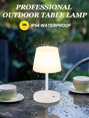 Kakanuo White Cordless Shower Lamp Waterproof, Rechargeable Table Lamp with 4000mAh Battery, Touch Dimmable Desk Light for Outdoor, Kitchen, Bathroom, Camping, Patio, IP54 - color: White