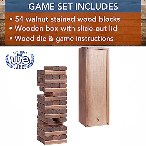 WE Games Wooden Block Stacking Party Game for Adults, Tumble Tower Wedding Guest Book Alternative, Tabletop Games, Includes Storage Case, 12 inches - color: Walnut Stained Wood