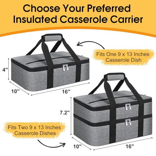 Insulated Casserole Carrier, Portable Casserole Carrier for Hot or Cold Food Lunch Tote Warmer or Cooler Bag, Lasagna Lunch Bag for Potluck Parties- Fits 9" x 13" Baking Dish-Grey - color: Gray, size: 16x10x4 in