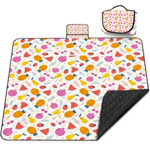 Poedist Extra Large Picnic Blanket Waterproof,80"x 80"Foldable Machine Washable Beach Blanket,Outdoor Blanket for 6-8 Adults,Suitable for Indoor Crawling,Park Beach,Camping,Hiking,Family Travel(Fruit - color: Orange Fruit, size: 6'8" x 6'8" (Square)