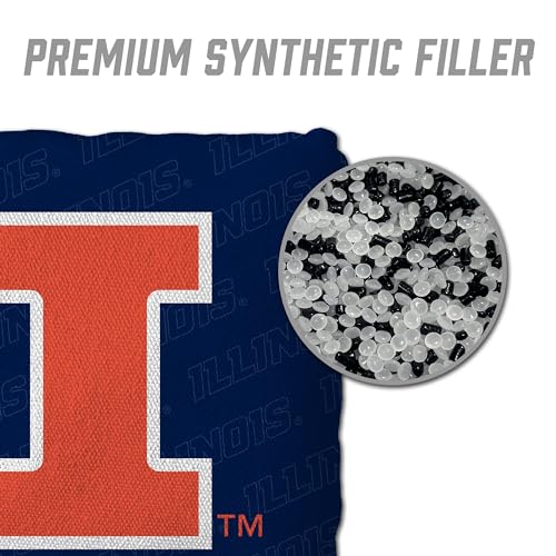 YouTheFan Officially-Licensed NCAA Set of 4 Cornhole Bags - All Weather Regulation 6” x 6” Size - 16oz Weight - Designed in USA - color: Illinois Fighting Illini - Blue