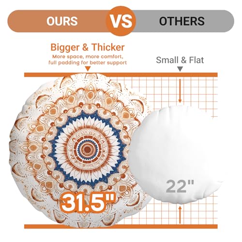 Meditation Cushion 32 Inch Round, Extra Thick Memory Foam Floor Pillow with Removable Washable Cover, Bohemian Mandala Yoga Cushion for Adults - Ideal Gift & Holiday Decor, Brown - color: Brown