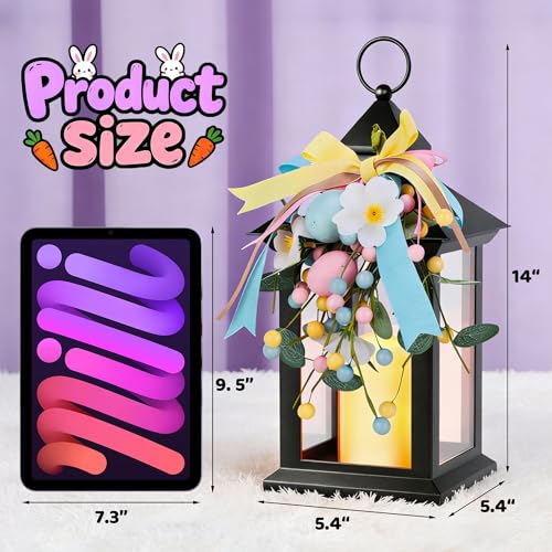 Easter Decorative Candle Lanterns, Battery Operated with Timer, 2 Pack Black Easter Egg Lanterns, 14" Waterproof Hanging Lanterns for Porch, Patio, Wedding Spring Decor - color: Easter -2pcs