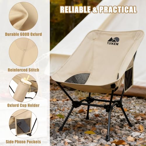 Ultralight Camping Chair Backpacking Chair, Portable Camp Chair with Cup Holder & Storage Bag, Lightweight Compact Folding Chair for Hiking, Travel, Picnic Mountaineering (Light Brown) - color: Light Brown