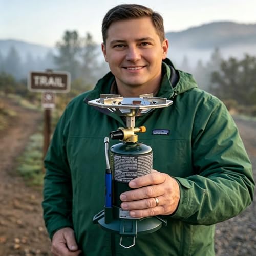 Propane Camping Stove With Propane Burner, Single Burner Bottle Top Propane Stove Adjustable Flame for Backpacking,Hiking,Camping,Tank Top Stove With USB Cable (Fuel not included)