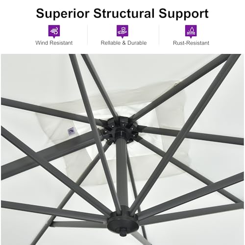 PURPLE LEAF 8 Feet Patio Umbrella Outdoor Cantilever Square Umbrella Aluminum Offset Umbrella with 360-degree Rotation for Garden Deck Pool Patio, White - color: White, size: 8' X 8', style: Standard