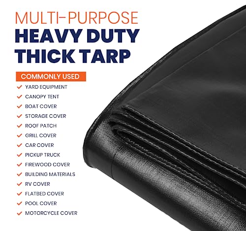 Extra Heavy Duty 14 Mil Tarp Cover, Waterproof, UV Resistant, Rip and Tear Proof, Poly Tarpaulin with Reinforced Edges for Roof, Camping, Patio, Pool, Boat (Black 6′ X 8′) - color: Black, size: 6′ X 8′