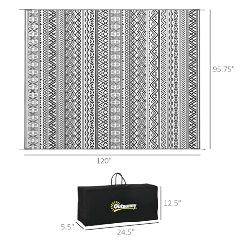 Outsunny Outdoor Rug for Patio, 8' x 10' Waterproof Large Mat, Reversible Plastic Straw Rug for Decor, Portable Outside RV Camping Area Carpet Mat for Backyard Porch Deck Picnic, Gray & Cream Boho - color: Gray and Cream White Boho, size: 7'11" x 10' (Rec