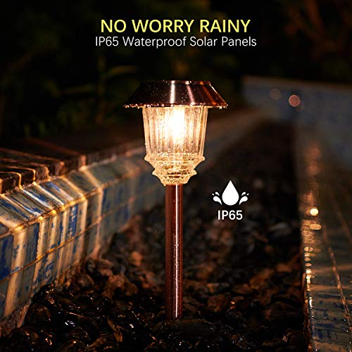XMCOSY+ Solar Lights Outdoor Waterproof, 4 Pack Solar Lights for Outside, 10-40 LM Dimmable LED Glass Outdoor Solar Lights for Yard Pathway Garden Lawn Driveway Walkway (Warm White) - color: Copper, size: 4 Packs