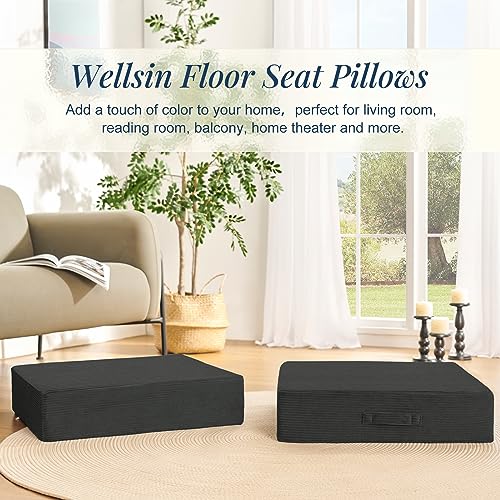 Wellsin Solid Square Floor Pillows for Adults Kids - Large Meditation Floor Pillow Seating Cushion with Thick Foam & Washable Velvet Cover, 1 Pack, 22x22x5 Inch, Gray - color: Grey, size: 1 Pack (22"x22")