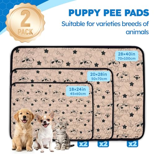2 Packs Washable Pee Pads for Dogs, Absorbent Reusable Puppy Pads, Non-Slip & Waterproof Dog Training Mat for Whelping Playpen Crate, Coffee 18"x24" - color: Coffee, size: 18"x24"-2 Pack