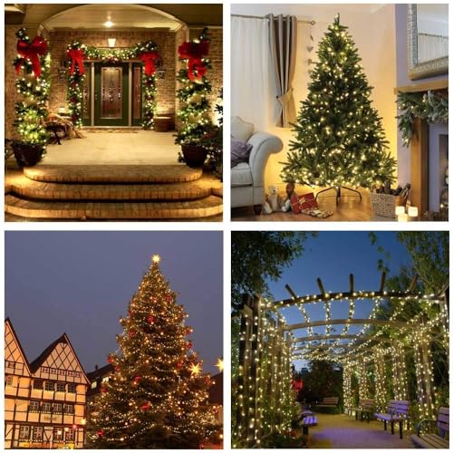 Joomer Solar String Lights, 39FT 100LED Solar Powered Outdoor Fairy Lights, Waterproof 8 Modes Twinkle String Lights for Garden Patio Yard Tree Wedding Christmas Decor (Warm White) - color: Warm White