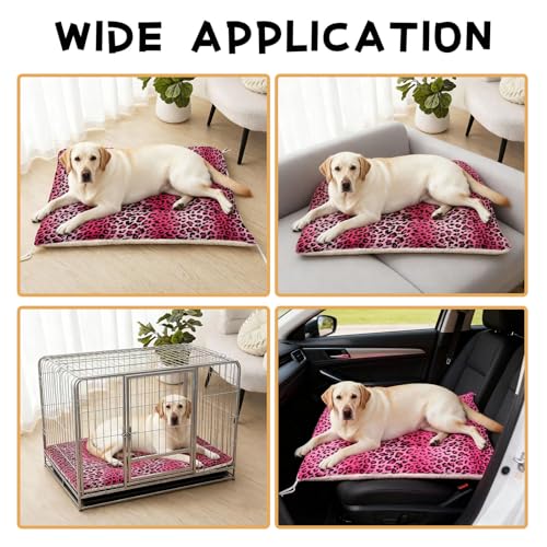Nttopship Dog Cat Bed Mat Ultra Soft Fluffy Pet Bed Washable Fashion Dog Crate Beds Comfy Comfy Pet Sleeping Pad Suitable for Pet Raised Bed(30"x26",Pink Leopard) - color: Pink leopard, size: Medium