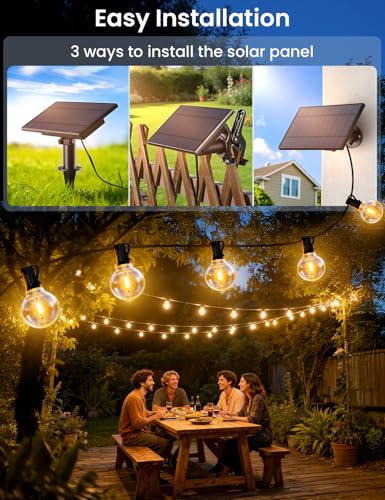 Brightever 100FT Solar String Lights Outdoor with Remote and 36+2 LED Shatterproof G40 Bulbs, Dimmable & Timable, 3 Lighting Modes, Waterproof Solar Power Outdoor Lights for Patio, Garden, Wedding - size: 100FT