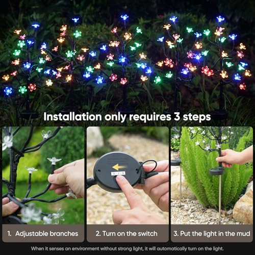 Solar Garden Lights Outdoor Waterproof,Garden Decor Solar Flowers For Outside Decorative,4Pack 2Modes Solar Powered Fairy Outdoor Decorations for Yard Patio Pathway, Gardening Gifts Mothers Day - color: Multicolor, size: 4 Pack
