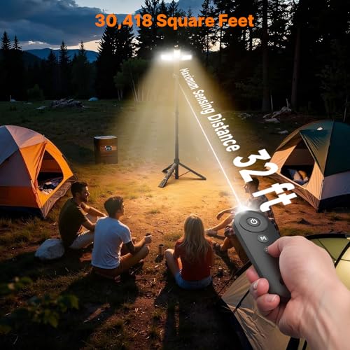 OGERY Camping Lights with Remote, 18000mAh Rechargeable Camping Lantern & LED Work Light, Detachable Tripod Stand up to 6.7 ft, 3 Lamp Heads for Camping Essentials & Emergency, Black - color: Black
