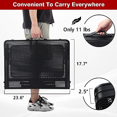 JOUYEK Folding Grill Table, 3x2 FT Portable Camping Table with 2 Wing Panels, Height Adjustable Metal Tables with Mesh Desktop and Mesh Bag, Outdoor Furniture for Camping, Picnic, Beach and BBQ, Black - style: 3X2 FT with 2 panels
