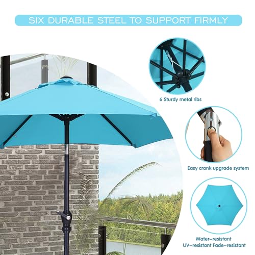 GDY 7.5FT Patio Umbrella Outdoor Table Umbrella,Market Umbrella with Push Button Tilt and Crank for Garden, Lawn, Deck, Backyard & Pool (Lake Blue) - color: Lake Blue, size: Umbrella Only