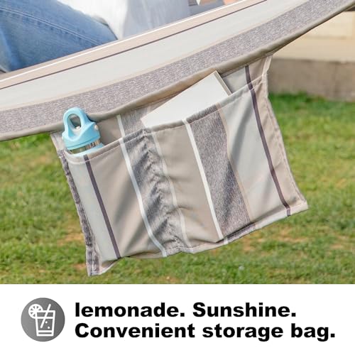 GAFETE Hammock 2 Person Quilted Fabric Hammocks for Outside, Double 12ft Hammocks with Spreader Bar, Large Removable Pillow, Storage Bag, Carabiners, Max 475 lbs Capacity (Peace Dove Grey) - color: Peace Dove Grey