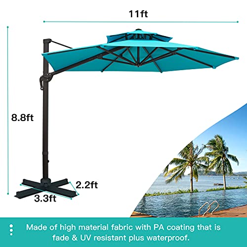Sunnyglade 11FT Double Top Cantilever Patio Umbrella Deluxe Offset Umbrella 360° Rotation & Integrated Tilting System Heavy Duty Outdoor Umbrella for Market Garden Deck Pool Backyard Patio(Blue) - color: Blue