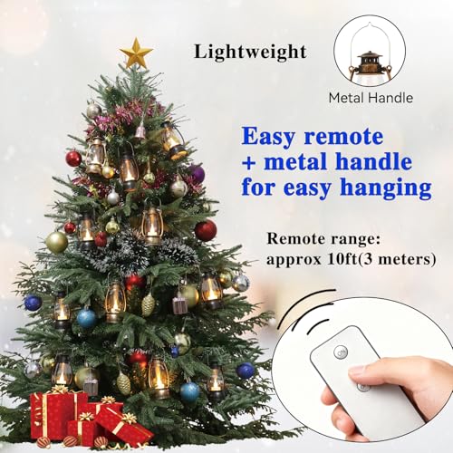12PCS Black Mini Lanterns with Remote Control, 5.1" H/13cm (6.7" H with Handle) Vintage LED Lantern Decorative - Christmas Table Centerpieces, Western Party Decorations & Camping Party Decor - color: Black