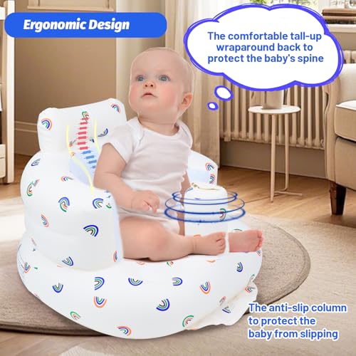 AirSwim Inflatable Baby Chair, Baby Inflatable Seat for Babies 3 Months and Up Summer Inflatable Baby Seat for Sitting Up, Blow Up Baby Floor Seat with Built in Air Pump, Rainbow - color: Rainbow