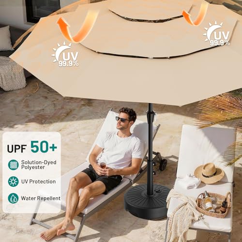 AreShark 9ft 3-Tier Patio Umbrellas, Outdoor Umbrella with 8 Sturdy Ribs UV Protection Windproof, Market Table Umbrella w/Push Button Tilt & Crank for Pool, Porch, Deck, Garden(Beige) - color: Beige