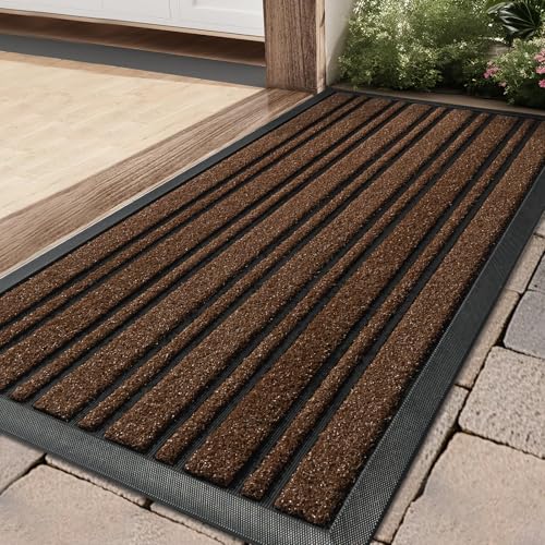 Door Mat Outdoor Entrance, 36x17 Inches, Extra Durable Front Door Mat Outside, Heavy Duty Welcome Mat for Outside Entry, Back Door Mats Non Slip, Waterproof All-Season Doormats, Coffee - color: Burgundy, size: 36" x 17" (Rectangular)