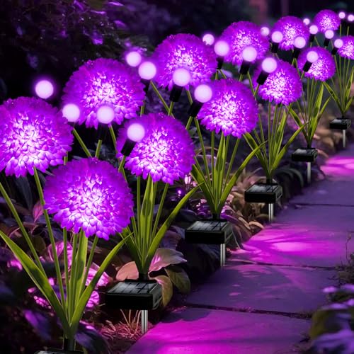 Solar Lights Outdoor Waterproof, 6 Pack Purple Solar Firefly Swaying Lights with Flowers, Flower Light Garden Decor for Halloween Christmas Outside Yard Patio, Gifts for Women Grandma - color: Purple, size: 6 pack