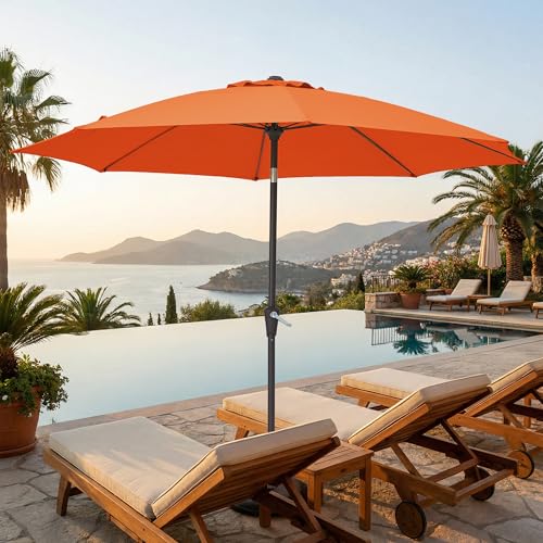 JEAREY 9FT Outdoor Patio Umbrella,Market Table Umbrella with 8 Fiberglass Ribs, Pool Umbrella with Tilt and Crank, UV Protection Lightweight & Wind-Resistant for Lawn, Garden, Deck and Backyard, Orange - color: Orange