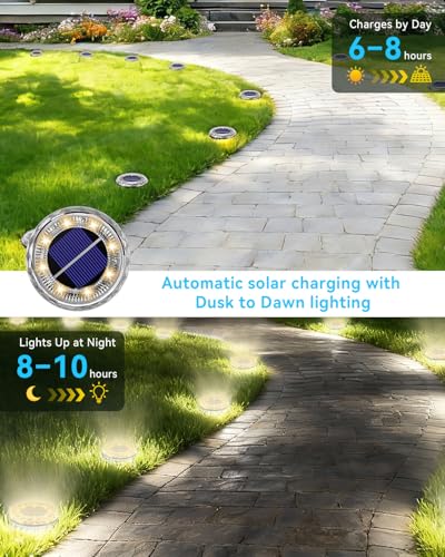 12 Pack Mini Solar Powered Ground Lights, Bright LED Solar Lights Outdoor Waterproof for Landscape Decoration, Pathway Lighting for Garden Walkway Driveway (Warm White) - color: Warm White-12pcs