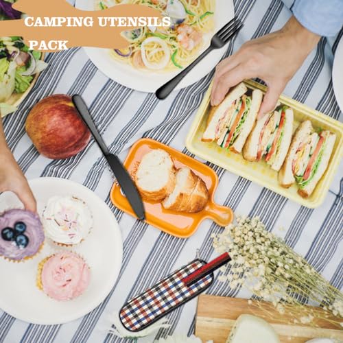 Portable Travel Utensils with Case, 10 PCS Travel Camping Cutlery Set, Reusable Utensils Set for Lunch Box for Office School Picnic - color: Black - 10 PCs