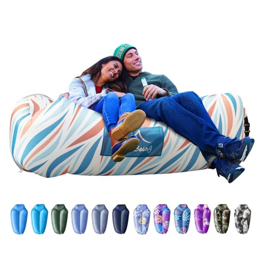 AlphaBeing Inflatable Lounger Beach Chair Accessories, Air Sofa Hammock Inflatable Couch for Camping Backyard Lakeside with Compression Sacks, Ideal Outdoor Gifts for Adults - color: Coral Wave