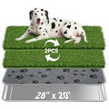Pawaboo Stainless Steel Dog Grass Pad with Tray, 28'' x 20'' Dog Litter Box with 2pcs Reusable Artificial Grass Mats, Dogs Grasses Potty Tray with Washable Dogs Pee Pad for Balcony Indoor Outdoor Use - size: 28'' x 20''