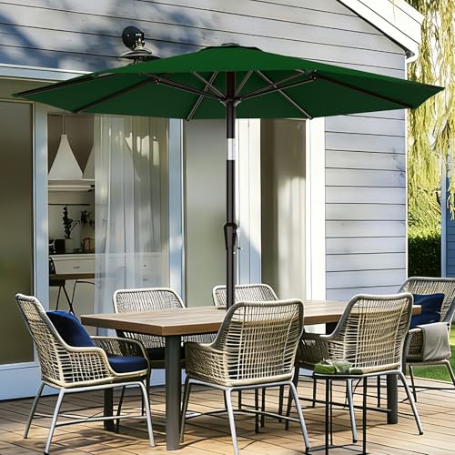 AreShark 9 FT Patio Umbrella for Outdoor, Outdoor Table Umbrella with Push Button Tilt and Crank, Outdoor Patio Umbrellas with 8 Sturdy Ribs for Market, Garden, Pool (Dark Green) - color: Dark Green, size: 9ft