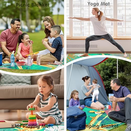 Supfitness Extra Large Picnic Blankets Waterproof Foldable (60 "x 80") Beach Blanket Waterproof Sandproof,3-Layer Thicking Mat Outdoor Packable Camping Blanket - color: Lake Green, size: 60x80in