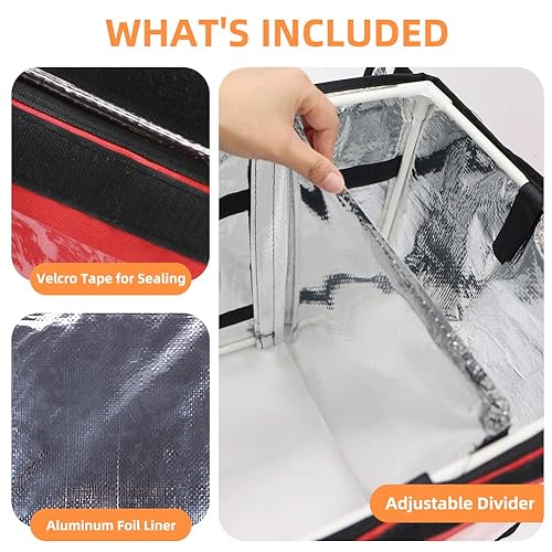 TooCust Red Insulated Bags For Food Delivery 16.5" x 11.4" x 11.8", Commercial Insulated Food Delivery Bag w/Divider, Waterproof & Foldable Catering Bag - color: Red, size: 32 L