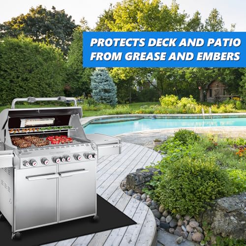 Large 65 x 39 Inch Under Grill Mats for Outdoor Grill, Heavy Duty Fireproof Deck Patio Protector Mat, BBQ Mat for Under BBQ, Oil-Proof Waterproof Grill Floor Pads for Charcoal, Smoker, Gas Grills